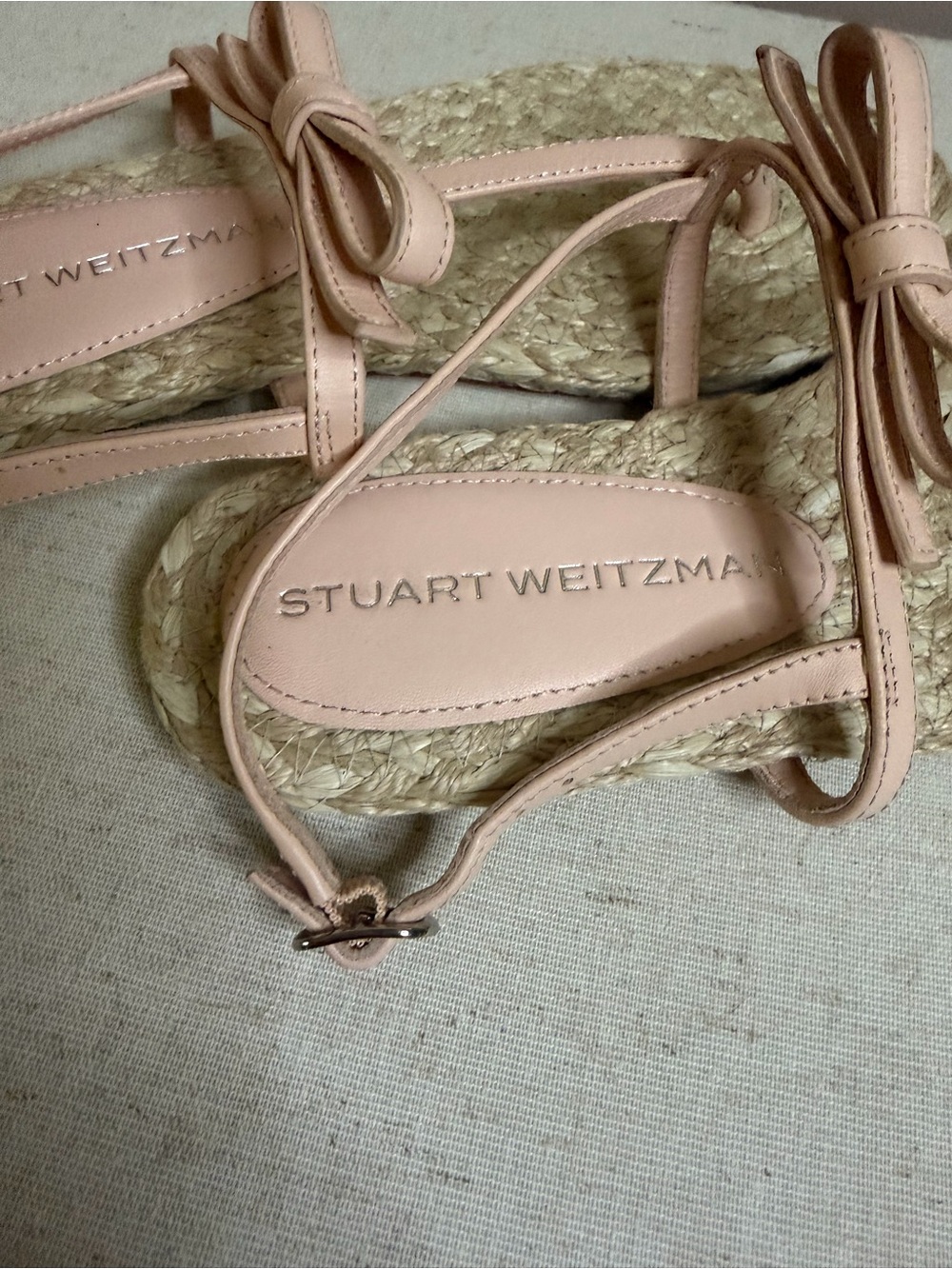 Stuart Weitzman Pale Pink Leather Espadrille Sandals - Picture 4 of 5